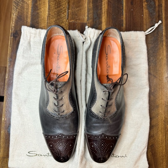 Santoni Two-Tone Leather Oxford Shoes size 10 - Picture 2 of 7